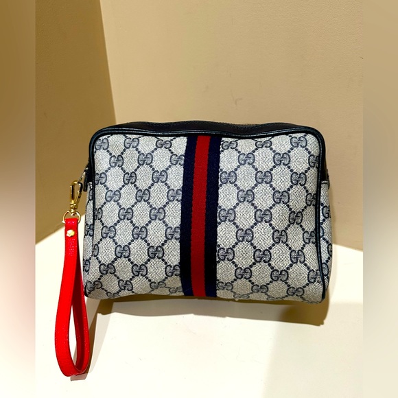 Vintage Gucci Accessory Sherry Line GG Webbed Clutch with added strap - Picture 1 of 9